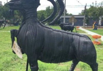 溫州輪胎山羊雕塑供應(yīng)，公園雕塑，鑄銅輪胎羊雕塑供求